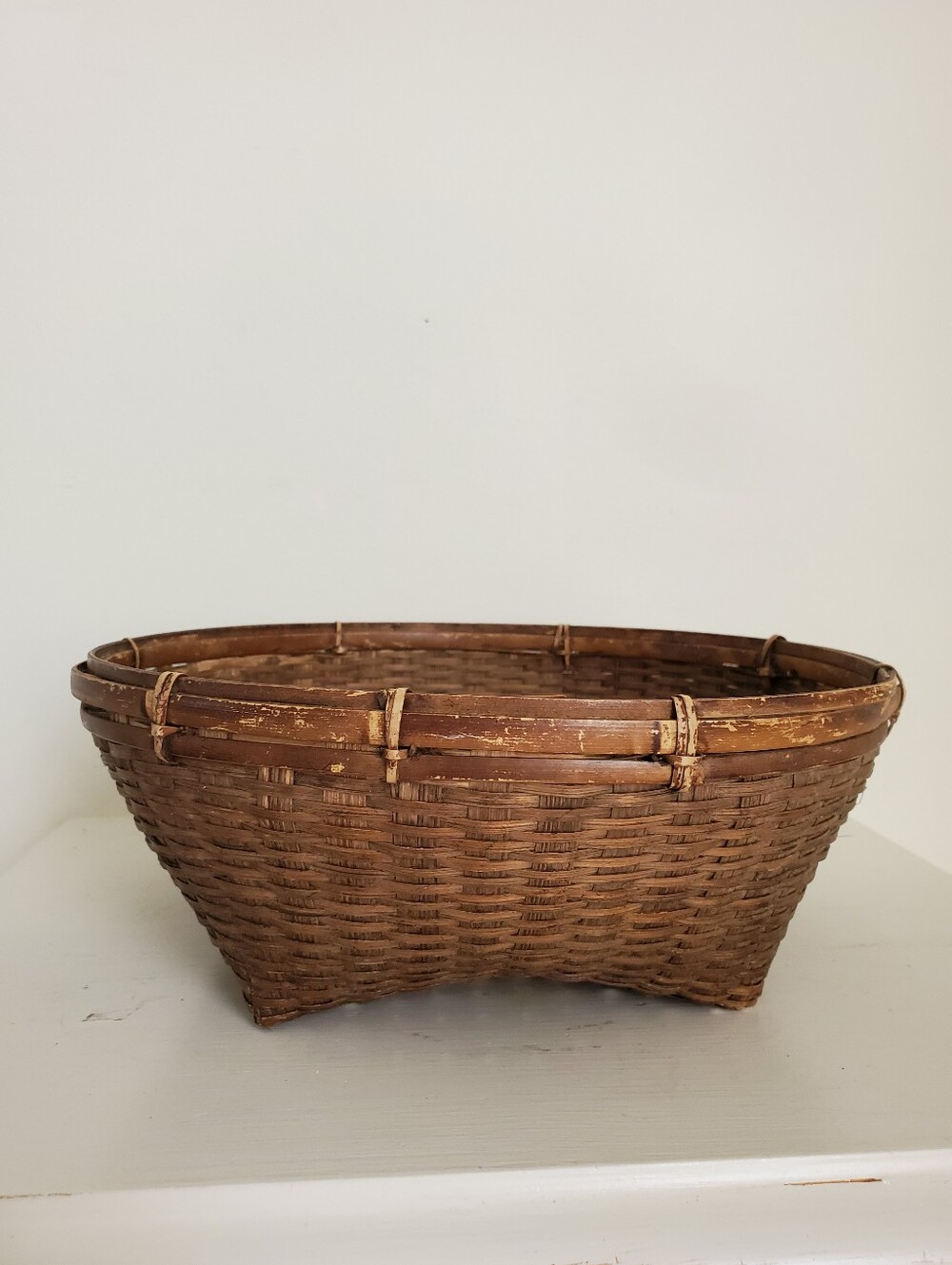 Vintage Japanese Woven Bamboo Basket 9" diameter